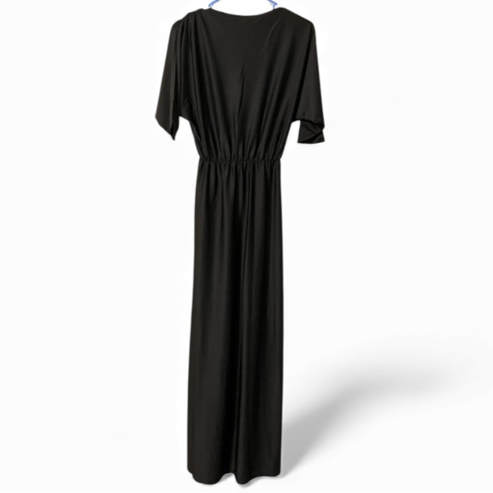 NWT Koh Koh Black Elegant V Neck Slit Short Sleeve Formal Chic Maxi Dress Size S - Picture 4 of 13